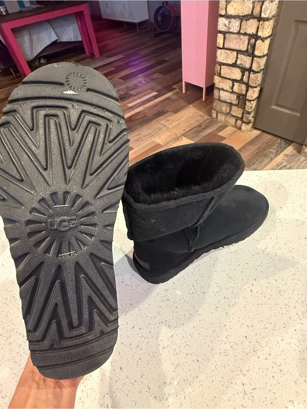 UGG Classic Short Black Suede Shearling Boots - Women's